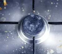 Dirty kitchen on stainless steel macro