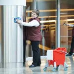 women workers cleaning indoor interior
